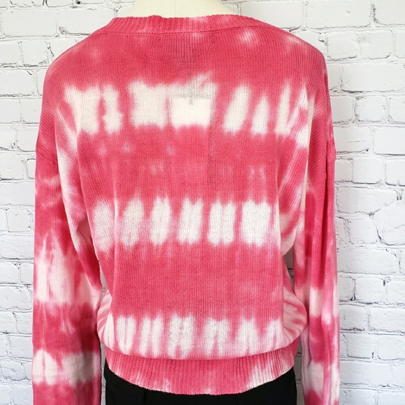 DKNY JEANS Long Sleeve Pink & White Tie-Dye Knit Sweater--M - Picture 4 of 11